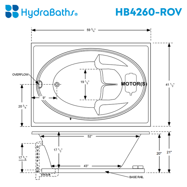HYDRABATHS® HB4260-ROV 42" x 60" Drop-In Tub