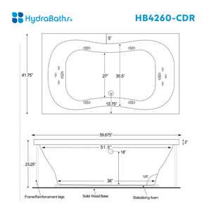 HYDRABATHS® HB4260-CDR 42" x 60" Drop-In Tub