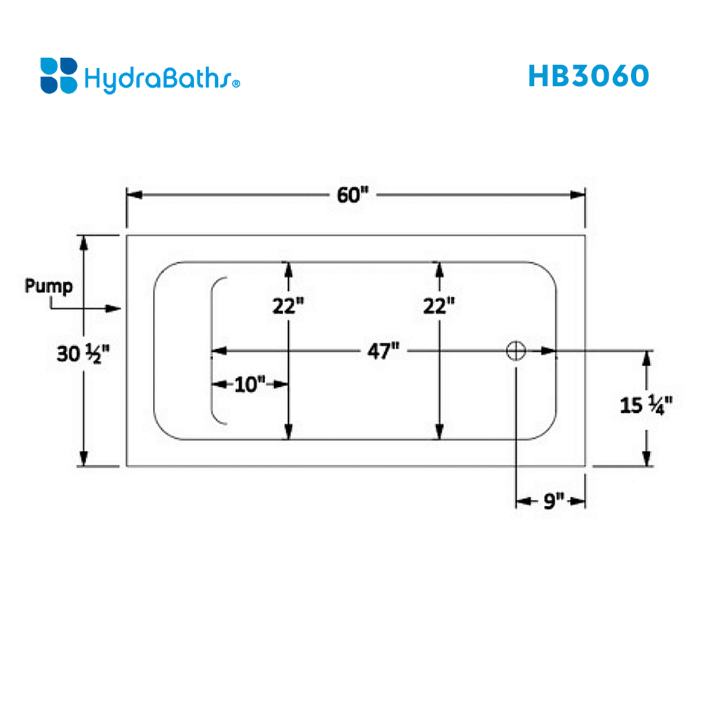 HYDRABATHS® HB3060 30" x 60" Drop-In Tub
