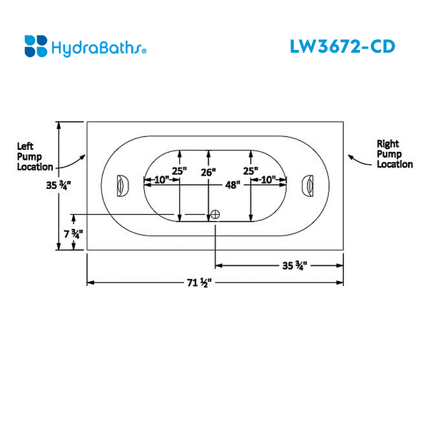 HYDRABATHS® LW3672-CD 36" x 72" Luxury Drop In Tub