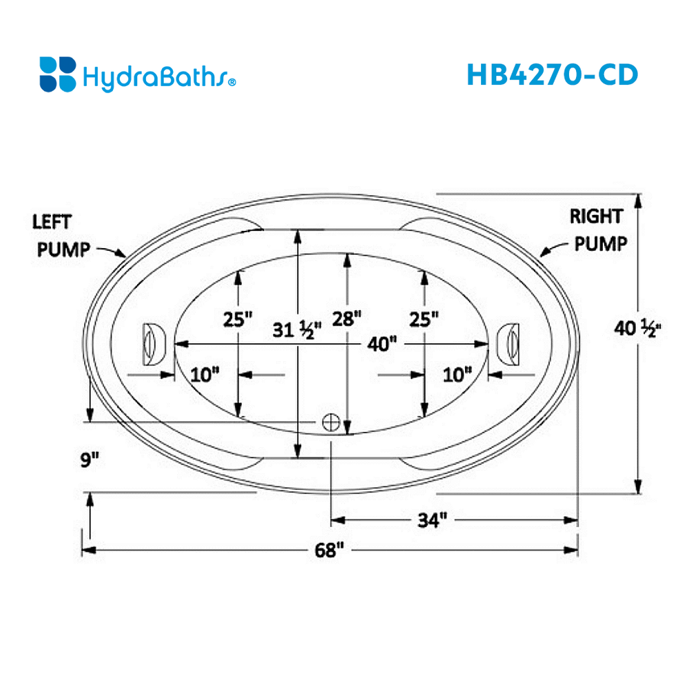 HYDRABATHS® HB4270-CD 42" x 70" Center Drain Drop-In Tub