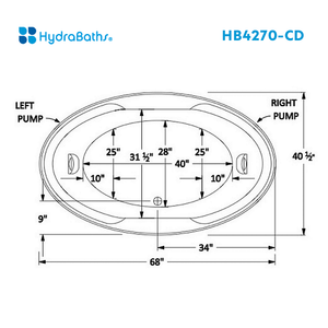 HYDRABATHS® HB4270-CD 42" x 70" Center Drain Drop-In Tub
