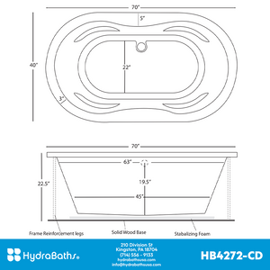 HYDRABATHS® HB4270-CD 40" x 70" Center Drain Drop-In Tub