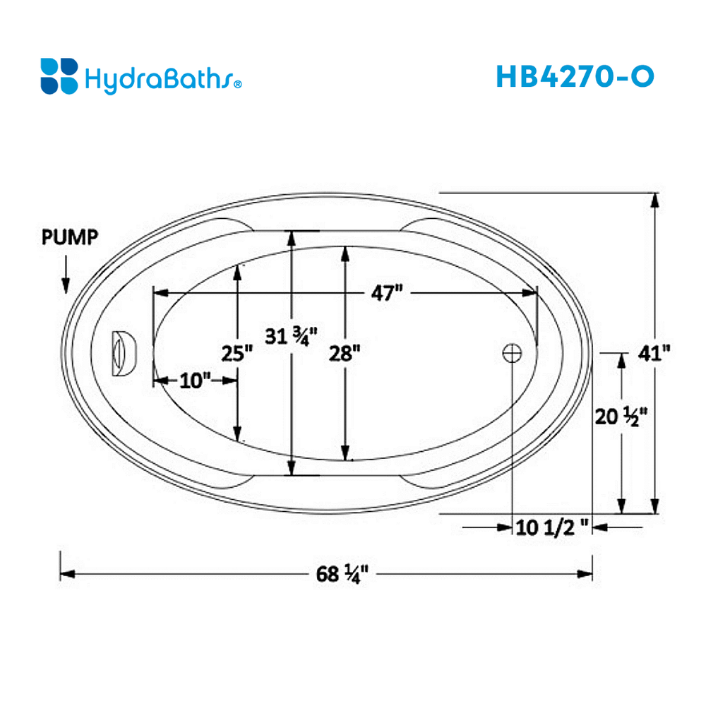 HYDRABATHS® HB4270-O 42" x 70" Oval Drop-In Tub