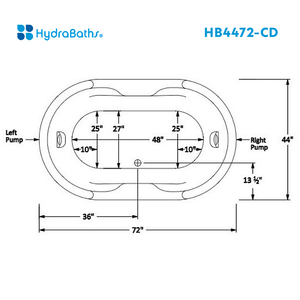 HYDRABATHS® HB4472-CD 44" x 72" Center Drain Drop-In Tub