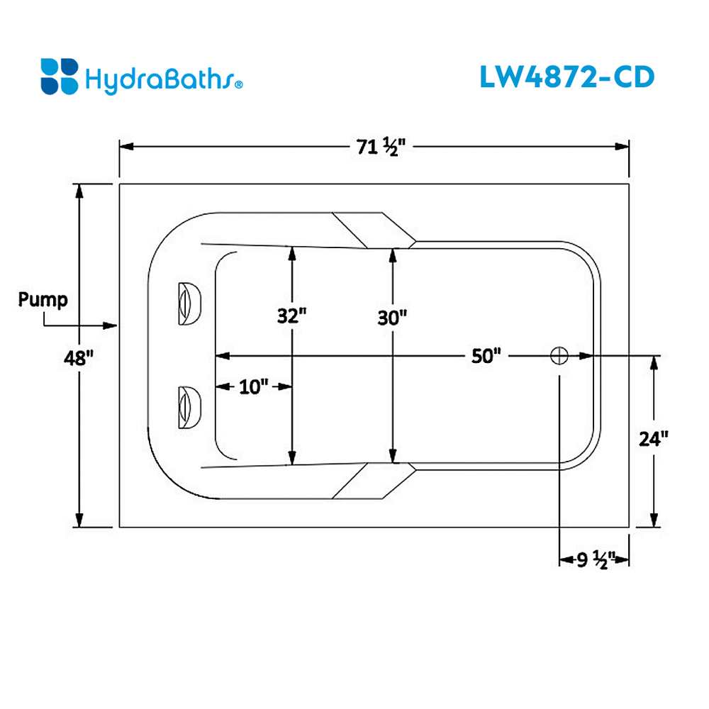 HYDRABATHS® LW4872-CD 48" x 72" Luxury Drop In Tub