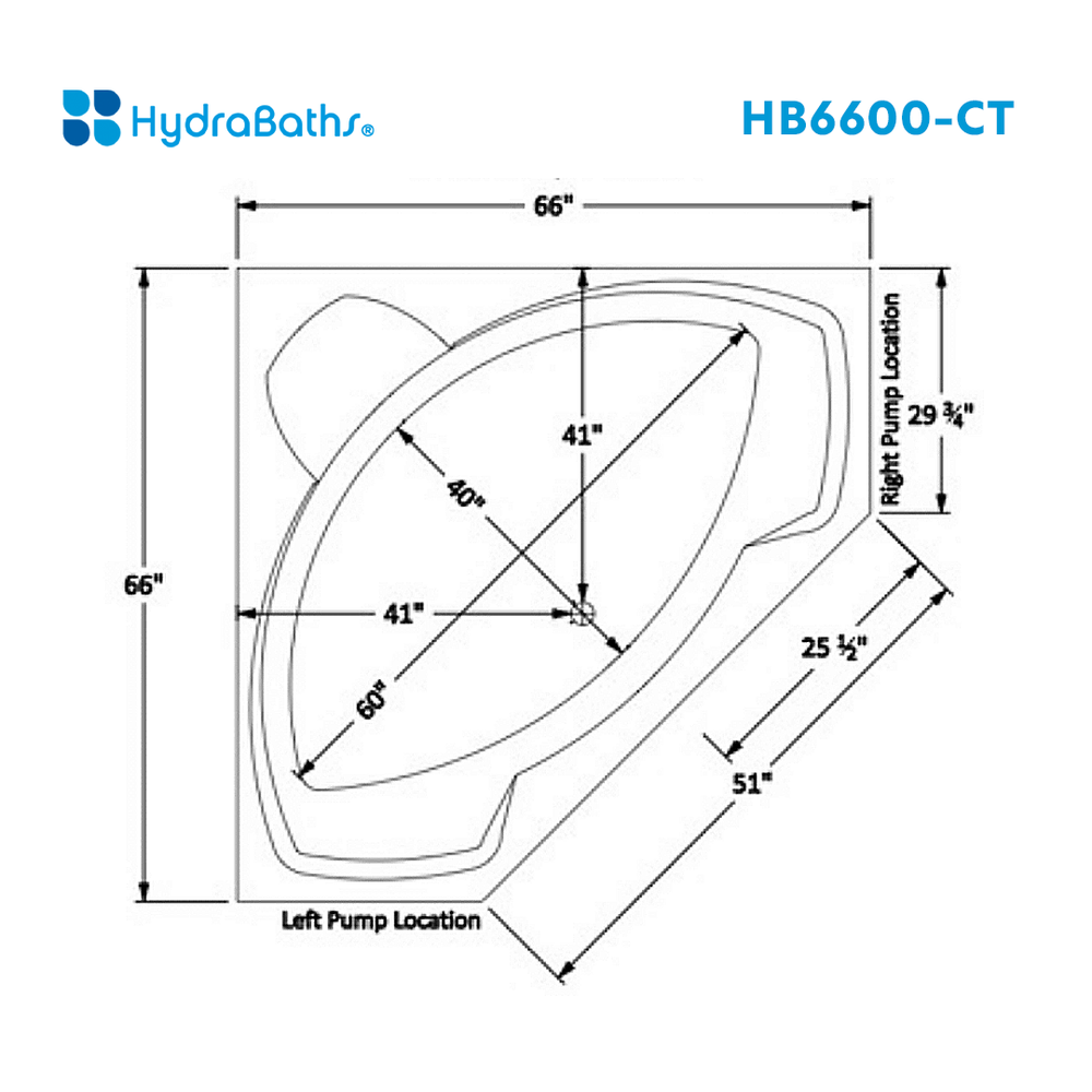 HYDRABATHS® HB6600-CT 66" x 66" Drop-In Tub