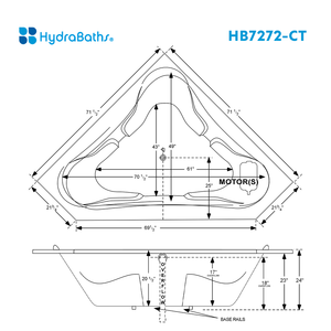 HYDRABATHS® HB7272-CT 72" x 72" Drop-In Tub