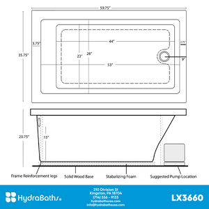 HYDRABATHS® LX3660 36" x 60" Drop-In Tub