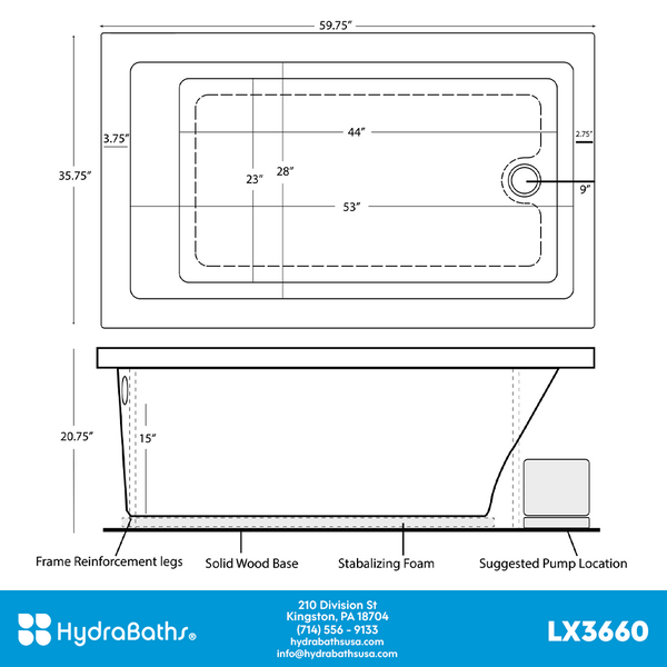 HYDRABATHS® LX3660 36" x 60" Drop-In Tub