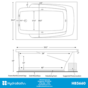 HYDRABATHS® HB3660 36" x 60" Drop-In Tub